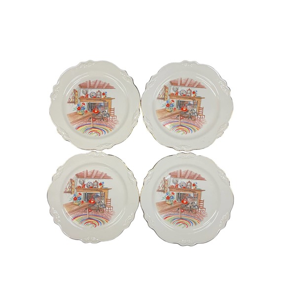 Vintage Homer Laughlin Virginia Rose (Colonial Kitchen) Set of 4 Dinner Plates - Picture 1 of 4